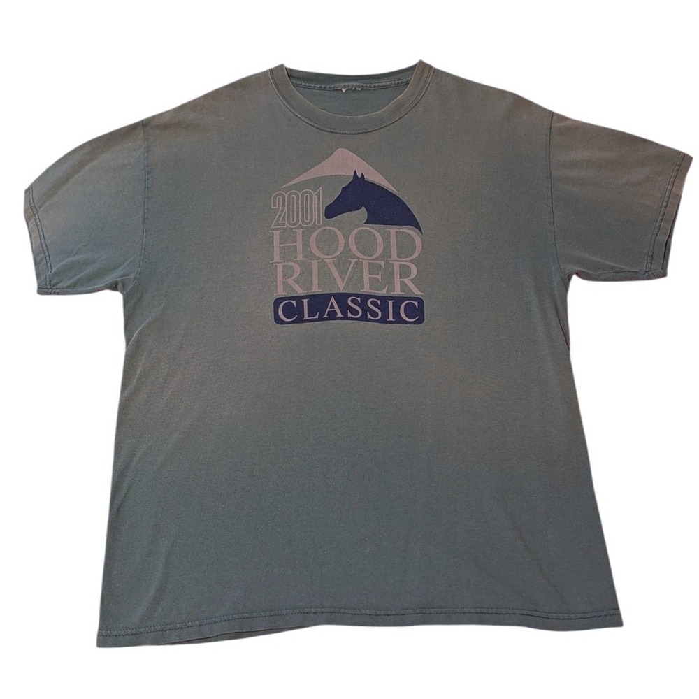 Vintage 2001 Hood River Classic T-Shirt Mens XL Green Graphic Horse Equestrian